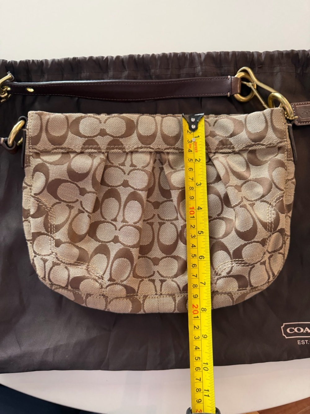 Coach Khaki and Brown Signature Shoulder Bag - Picture 8 of 10